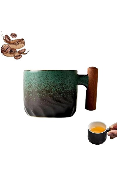 Tazweeq Ceramic Coffee Cup With Wooden Handle - Espresso, Latte, Cappuccino M...