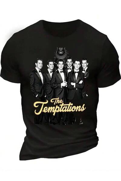 26LIK Men's The Temptations Vintage Retro Music T-Shirt - Black & White Group...