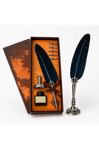 craftmystic Set Stilou cu Pana Albastra si Calimara - Eleganta Clasica pentru...
