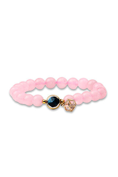 craftmystic Bratara Elastica cu Margele din Cuart Roz de 8 mm, Pandantiv Alba...