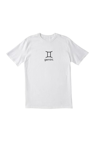 İDEAL REKLAM Gemini Zodiac Sign T-Shirt Gemini Symbol Printed White Short Sleeve T-Shirt