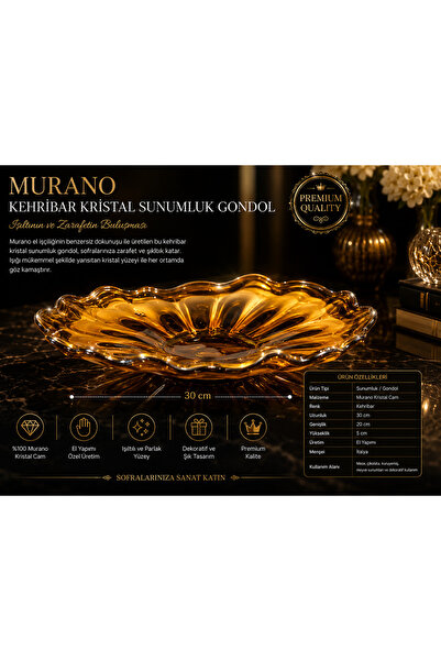 Atak Hediyelik Murano Amber Crystal Presentation Plate Gondola – Handmade Dec...