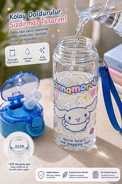 SANRIO Cinnamoroll Lisanslı 500 ML Çocuk Suluk Matara-Pipetli, Sızdırmaz Kapa...