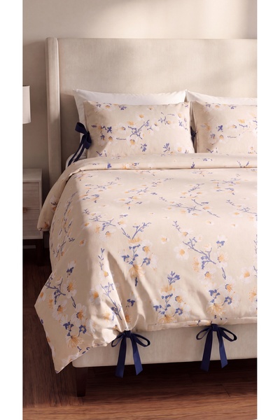 RH Rosehan 100% Cotton Floral Patterned Double Duvet Cover Set with 4 Navy Bl...