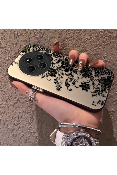 CHICASELUX Elegant Black Lace Flower Pattern Case for Redmi 14C 4G/5G Compati...