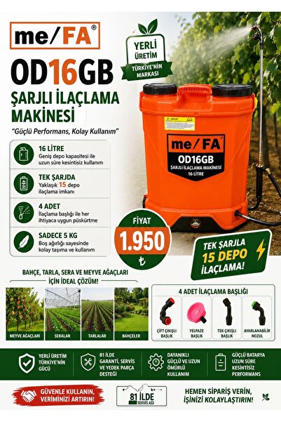 İLAÇLAMA MAKİNASI MEFA 16 LT AKÜLÜ