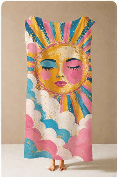 Evmila Bohemian Colorful Sun Moon Face Cloud Patterned 70X150 Beach Towel - D...