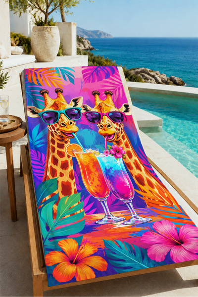 Evmila Psychedelic Colorful Giraffe and Tropical Floral Pattern 70X150 Beach ...