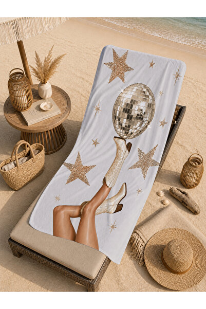Evmila Golden Star Disco Women's Patterned 70X150 Beach Towel - Digital Print...
