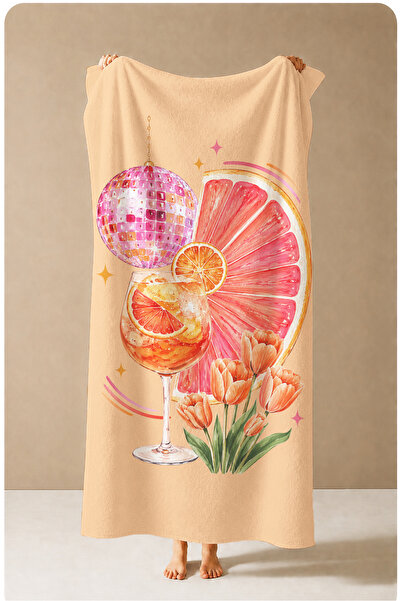 Evmila Pastel Citrus Flower Botanical Patterned 70X150 Beach Towel - Digital ...