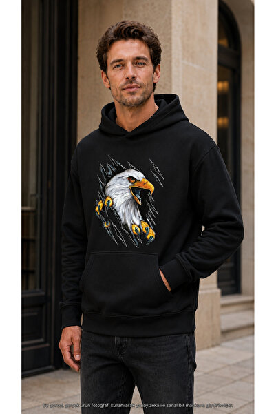 TREND EMMODA Men's 3D Ripped Effect Eagle Graphic Printed Casual Stylish Swea...