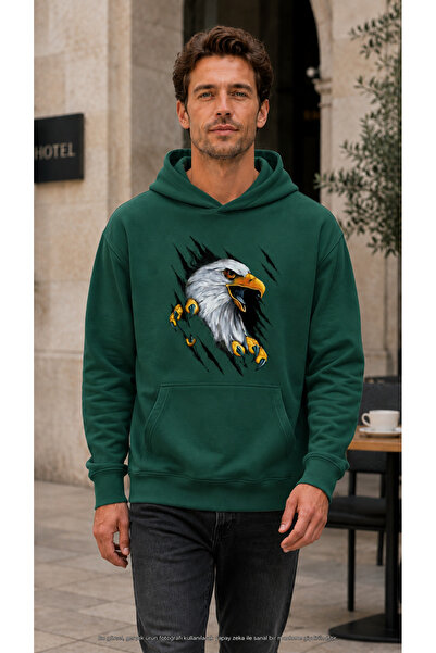TREND EMMODA Men's 3D Ripped Effect Eagle Graphic Printed Casual Stylish Swea...