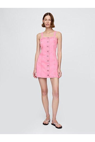 GAP Kadın Pembe Denim Mini Elbise