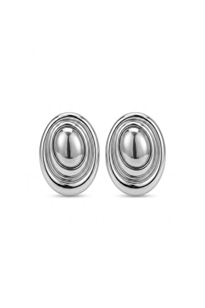 Charmist Steel Sculpt Oval Earrings Silver