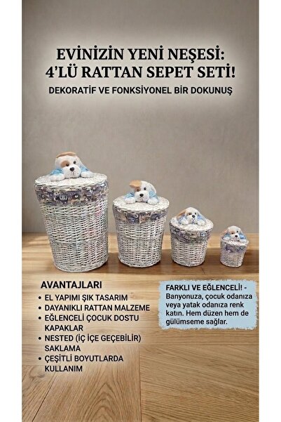 ÇARŞI MONİ AVM ÇOK AMAÇLI 4'LÜ RATTAN SEPET