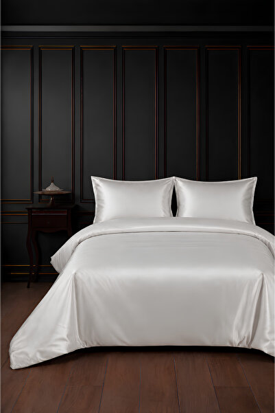 remtex 100% Cotton White Satin (83 Thread-125 Gsm) Double Duvet Cover Set – M...