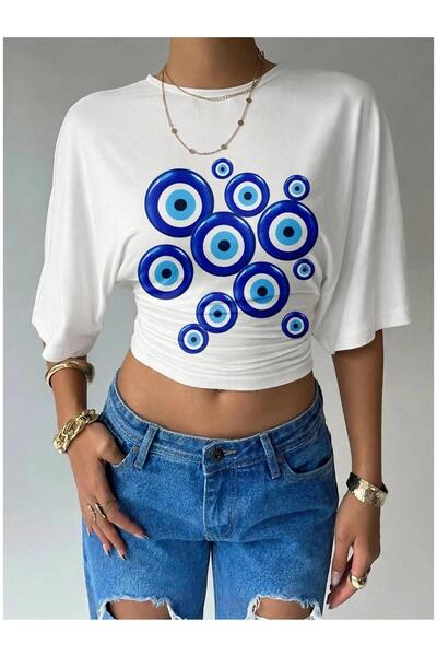 PERISENSE Women's Lycra Bat Sleeve Crop T-Shirt, Fitted at the Waist, Stretch...
