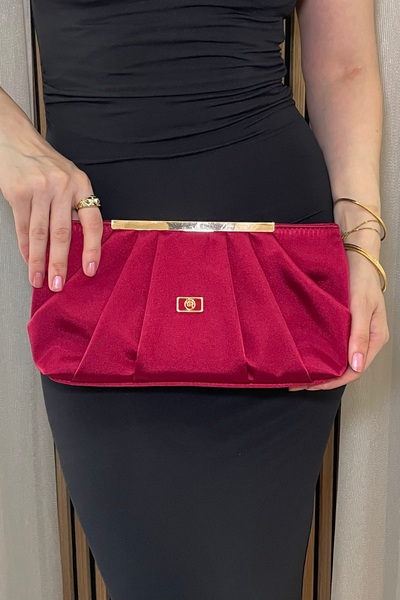 Fibag Women's Burgundy Satin Chain Strap Clutch Bag