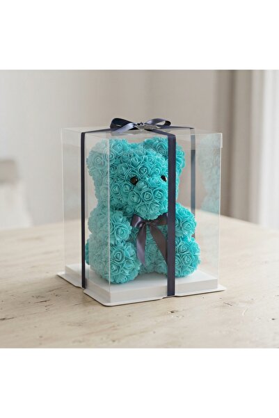 DeaL Ursuleț din trandafiri turcoaz 25 cm — Cadou romantic cu cutie inclusă �...
