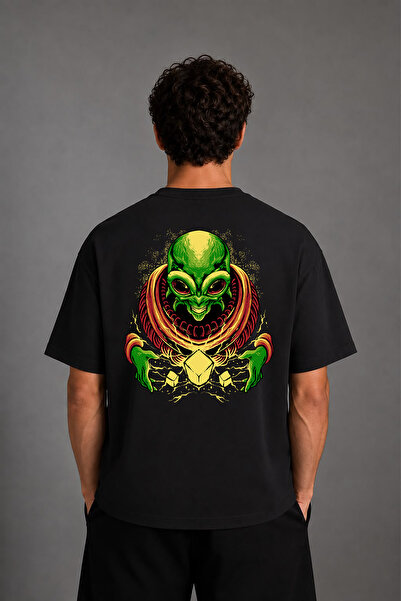 VSRN Μπλουζάκι με σχέδιο Wizard Alien, με στάμπα στην πλάτη, μαύρο, oversized