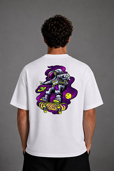 VSRN Μπλουζάκι Astronaut Skateboarder με σχέδιο και στάμπα στην πλάτη, λευκό,...