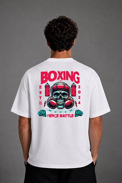VSRN Skull Boxing Design Back Printed White Oversize T-Shirt