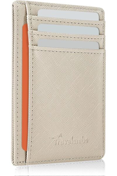 Travelambo Front Pocket Minimalist Leather Slim Wallet RFID Blocking Medium Size