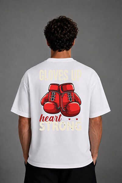 VSRN Tricou oversize alb cu imprimeu pe spate, design Cloves Up Heart