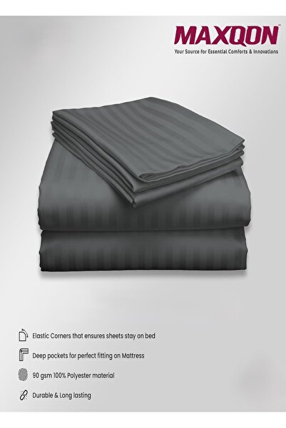 MAXQON ® Deep Fitted Bed Sheet with Pillow Covers, Color Grey