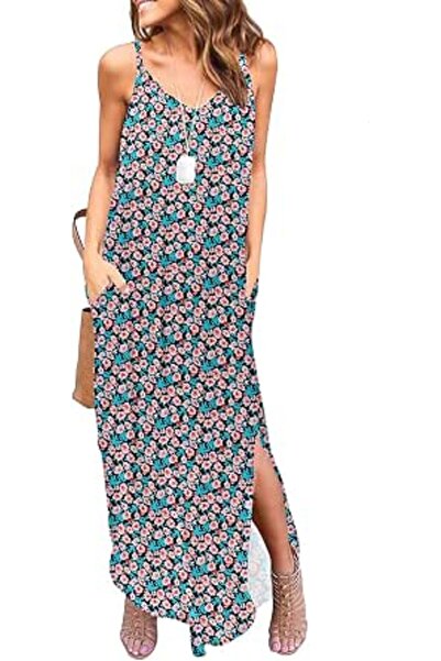 GENERAL HUSKARY Women's Summer Casual Sleeveless V Neck Strappy Split Loose D...