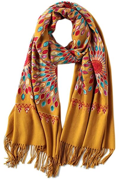 Urban CoCo Women's Embroidered Oversize Tassel Shawl Scarf
