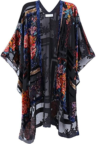 MJP MJ SERECA Women's Burnout Velvet Kimono Long Cardigan Cover Up Without Ta...