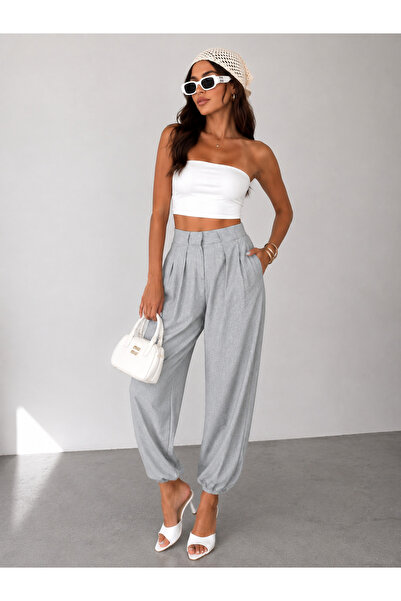 MAİMODA Women's Pleated Waist Elastic Cuff Harem Pants