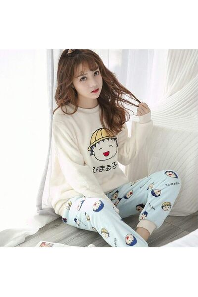 GENERAL Women'S Pajamas Set Winter Thick Warm Flannel Pajamas Set
