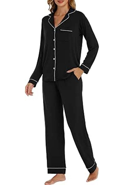 LUBOT بيجامة نسائية 100% قطن، طقم نوم بأزرار، ناعمة ومريحة، بأكمام طويلة وقصي...