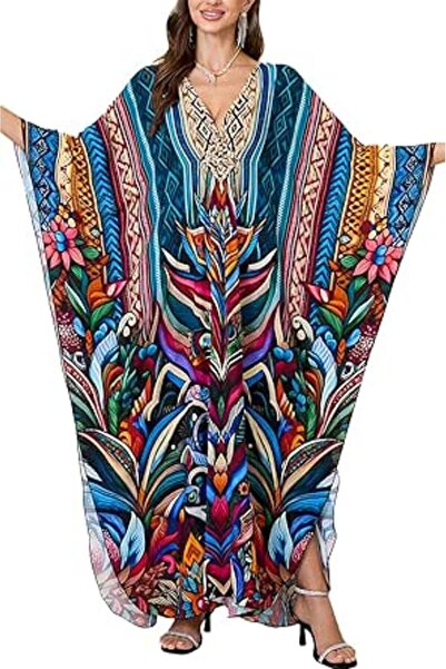 GENERAL Women Bohemian Kaftan Maxi Loungewear Nightgown Kimono Oversized Slee...