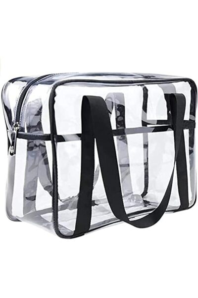 Delfino Silver Clear Makeup Handbag Travel Transparent Cosmetics Tote PVC Zip...