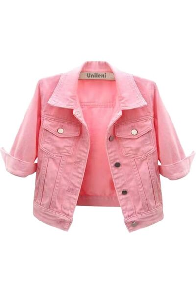 GENERAL Unilexi Women's 3/4 Sleeve Colored Cropped Denim Jacket Light Wash Sh...