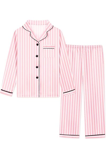 GENERAL Schbbbta Girls Boys Satin Pajamas Set, 2Piece Silk Nightwear Button-D...