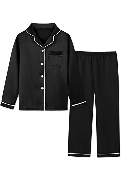 GENERAL Schbbbta Girls Boys Satin Pajamas Set, 2Piece Silk Nightwear Button-D...