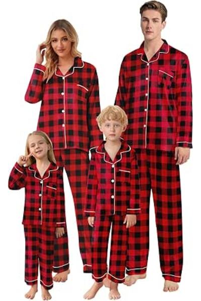 GENERAL Schbbbta Girls Boys Satin Pajamas Set, 2Piece Silk Nightwear Button-D...