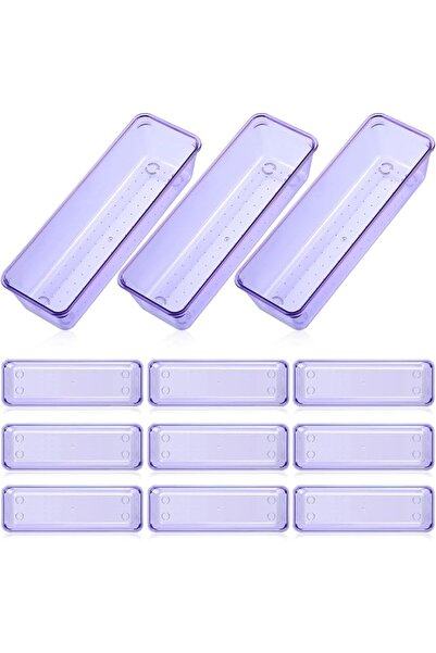 Maitys 12 قطعة منظم أدراج شفاف مقاس 9 × 3 × 2 بوصة، صواني بلاستيكية مستطيلة ل...