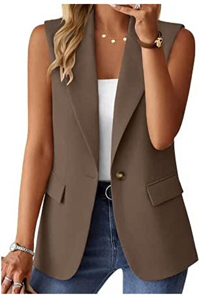 Minar Mina self Sleeveless Blazer Jackets for Women Casual Lightweight Solid ...