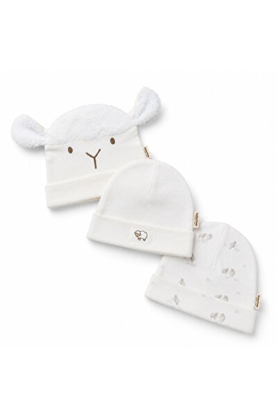 BabyCosy Organic Wear 100% Organic Cotton 3-Piece Baby Hat Set with Lamb Deta...