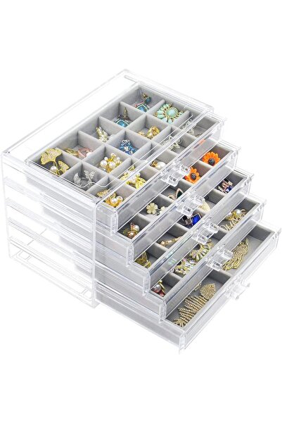 EXCEFORE Acrylic Jewelry Organizer for Women, Clear Jewelry Box with 5 Drawer...