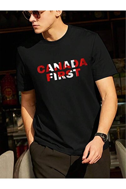 26LIK Men Summer Casual Round Neck T-Shirt Featuring Canada First Print Soft ...