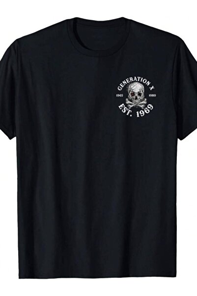 4Car Men's Black Vintage 1969 Skull & Crossbones Graphic T-Shirt - 100% Cotto...