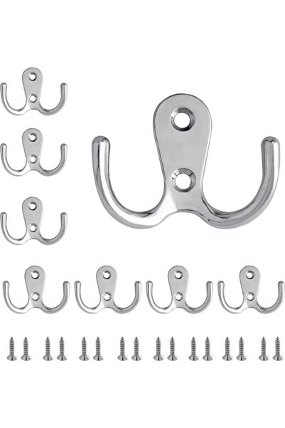 STARSTAR 8-pack double-headed wall hooks, silver metal material, suitable for...
