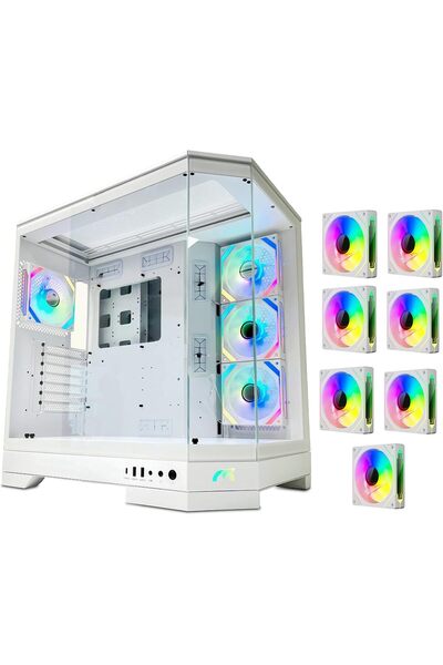 Tortox Prism Triple Glass Panel ATX/M-ATX Gaming PC Case, 7 ARGB Fans, 360mm ...