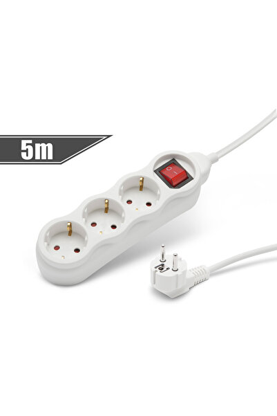 Alista Home Schuko Extension Cord, 3 Sockets, 5m, with Switch, 16A, Child Pro...